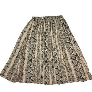 Snake Animal Print Midi Skirt 14 Tan Black  A-Line Pleated Pull On Long Boho Y2K